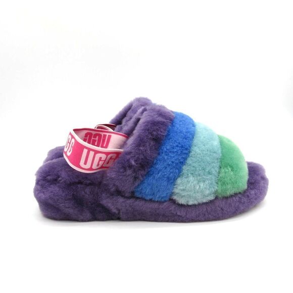 UGG WOMEN'S PRIDE FLUFF YEAH SLIDE SLIPPERS IN MULTI SZ 8 - Picture 1 of 8